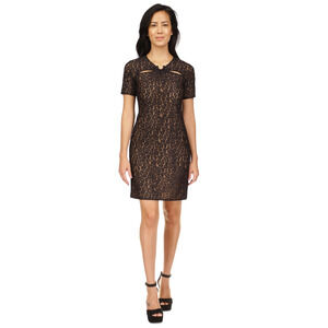 Michael Michael Kors Women Lace Ring Cutout Mini Dress Black Petite Size PS